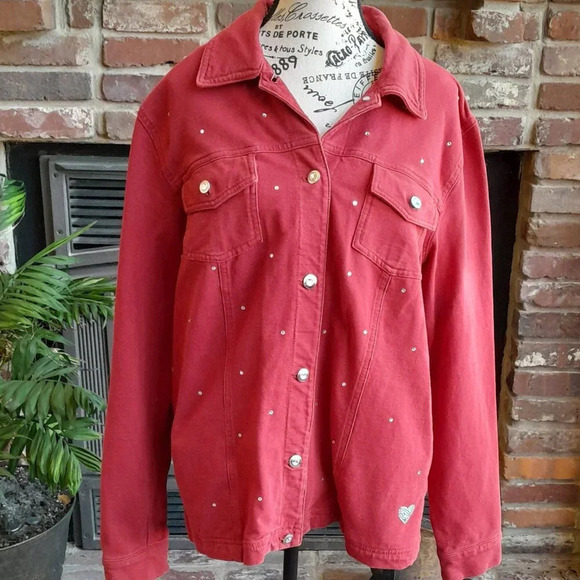 Dream Jeannes Quacker Factory Red Rhinestone Jacket - Picture 1 of 6